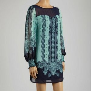 Xhilaration Paisley Long-sleeved Mini Shift Dress